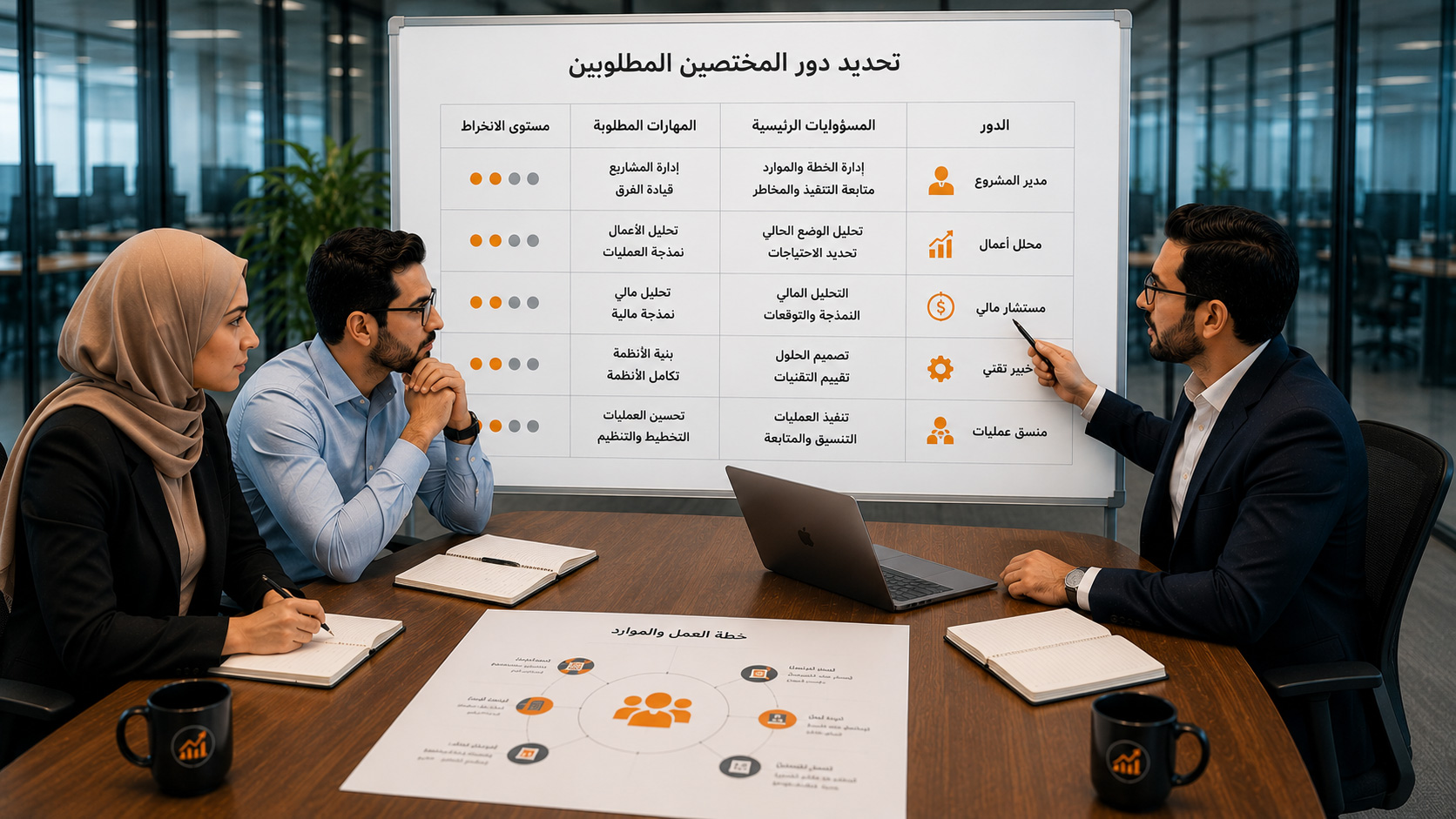 تحديد دور المختصين المطلوبين.
